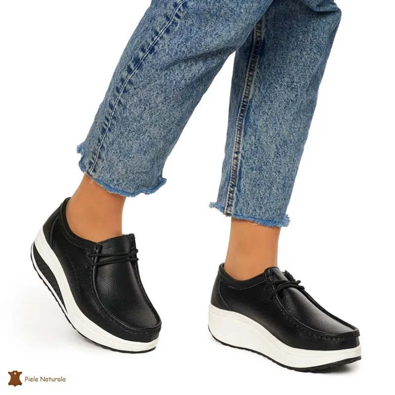 Mocasini dama din Piele Naturala CRL1219 NEGRU