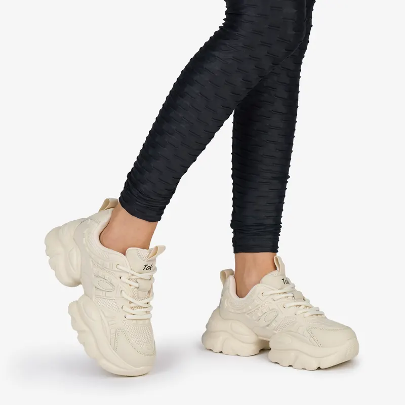 SNEAKERS din PIELE ECOLOGICA SI TEXTIL CRL1038 CULOARE: BEJ