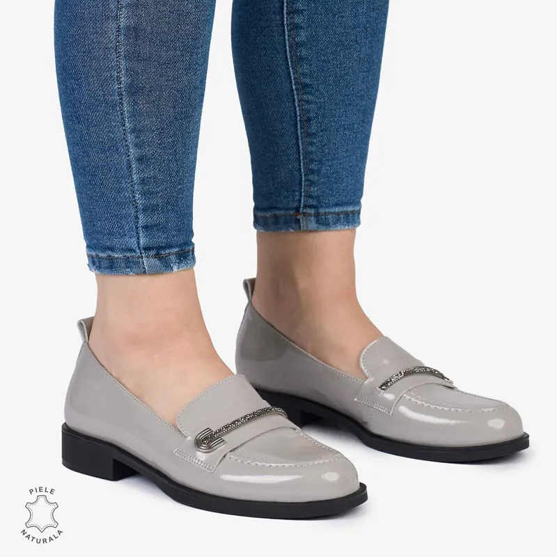 Mocasini dama din Piele Naturala LACUITA CRL0985 GRI