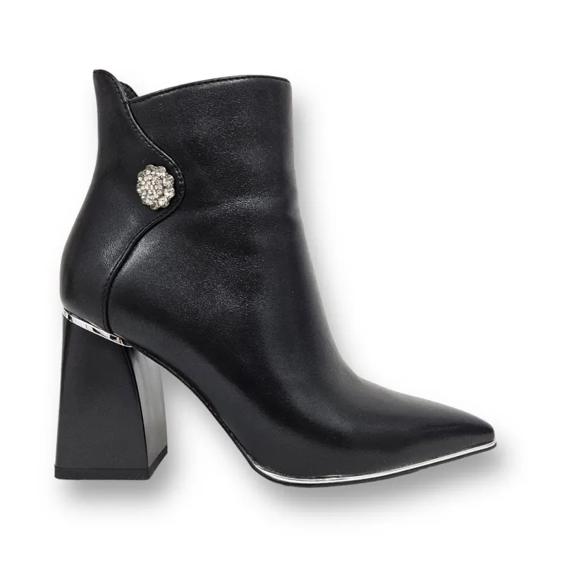 Botine DAMA Elegante din PIELE Ecologica cu FERMOAR si Stras CRL0935 CULOARE: Negru