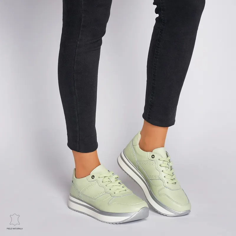 Pantofi casual de dama din piele naturala cu talpa groasa CRL0001 Verde