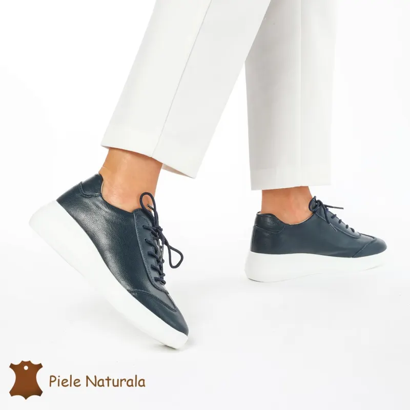 Pantofi casual elegante de dama din piele naturala CRL0221 BLEUMARIN