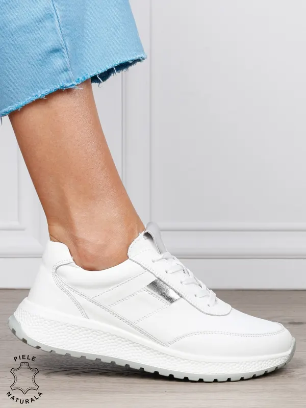 Pantofi sport din piele naturală pentru confort și stil CRL1813 ALB