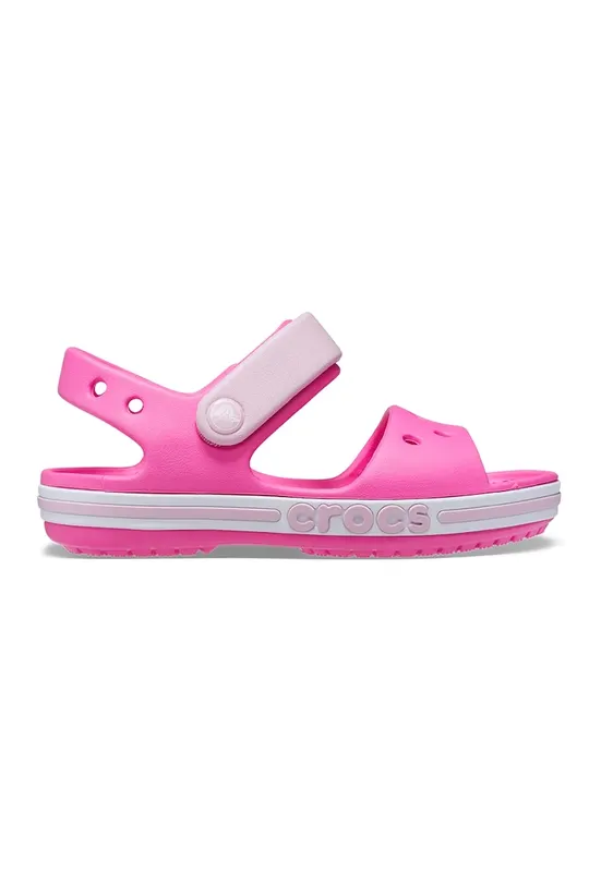 Sandale cu velcro si logo - Fucsia