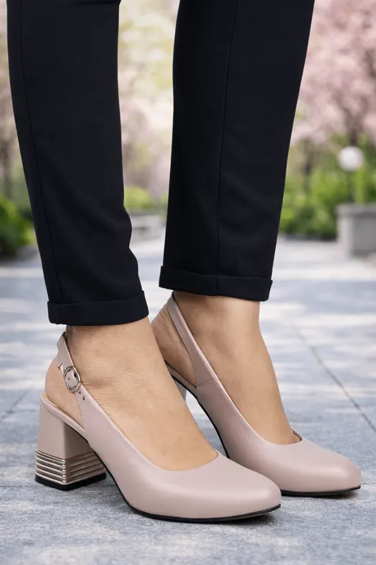 Pantofi Eleganti cu Toc Decupati din Piele Bej - WY TAUPE