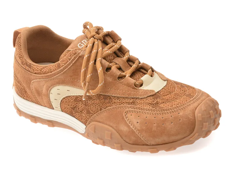 Pantofi sport maro, 6235, din material textil si piele naturala