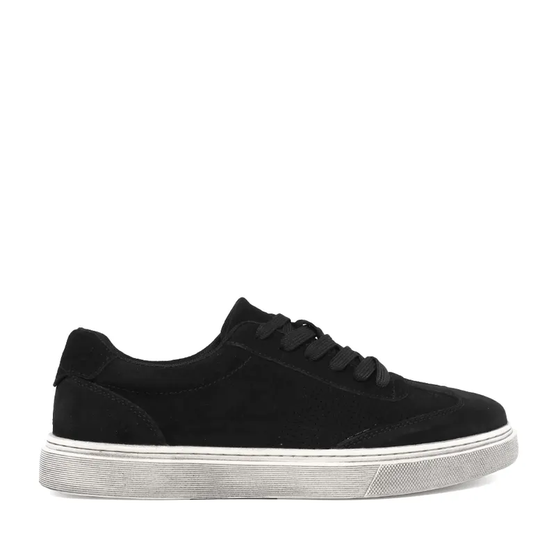 Sneakers bărbați negri din piele întoarsă 1329BP282VN