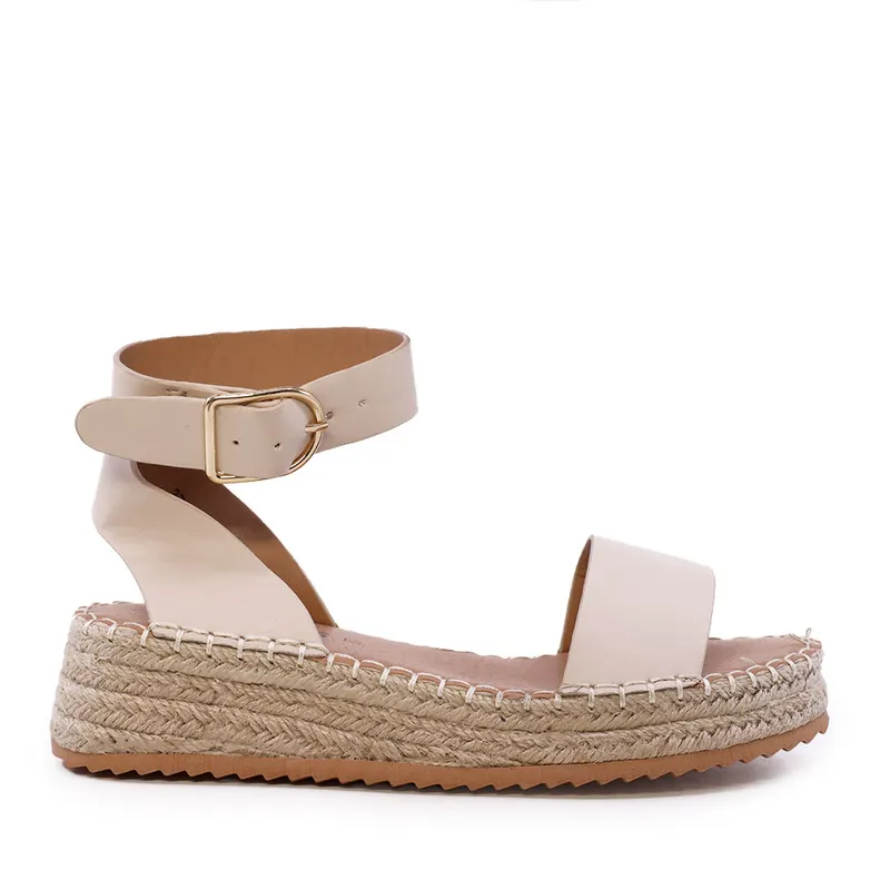 Sandale femei Solo Donna bej deschis cu detaliu din rafie 2549DS8922A