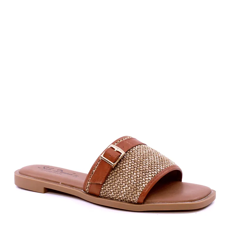 Saboți cu model tip rafie femei Solo Donna maro 2549DST9494M — imaginea 2