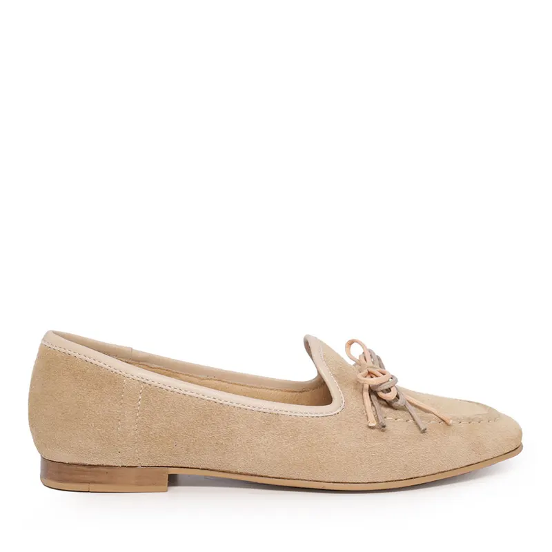 Pantofi tip loafer femei bej din piele întoarsă 807DP2787VBE