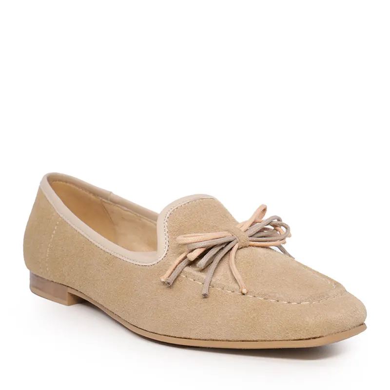 Pantofi tip loafer femei bej din piele întoarsă 807DP2787VBE — imaginea 2