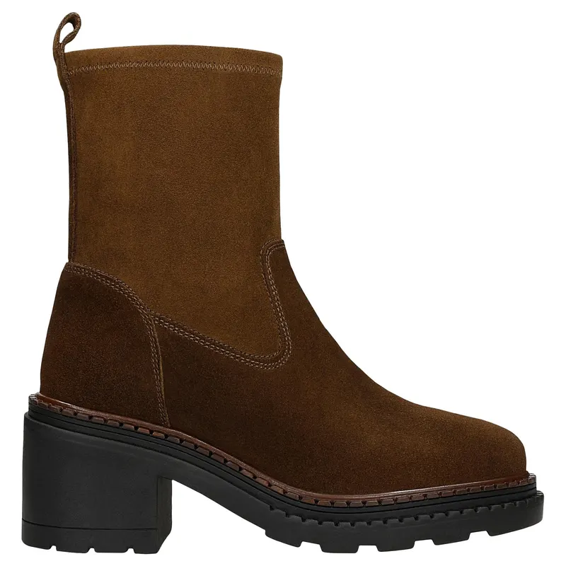 Botine tip șosetă damă maro cu toc lat