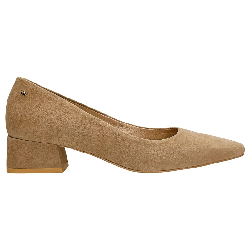 Pantofi stiletto bej cu toc mic tip bloc damă