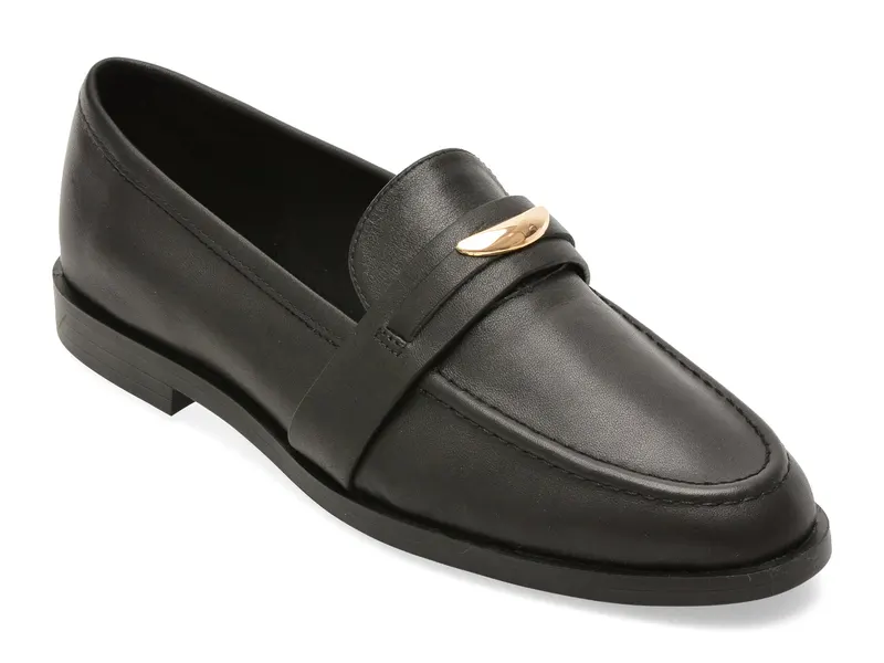 Mocasini negri, ELLYA 001, din piele naturala