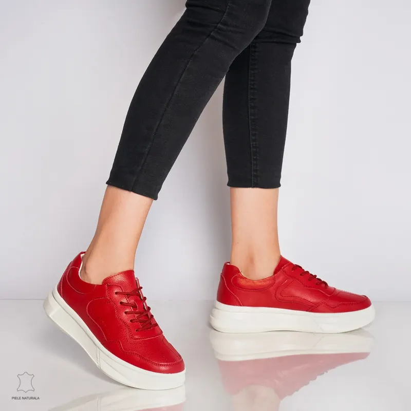 Pantofi Casual dama din Piele naturala cu talpa plata CRL0042 ROSU