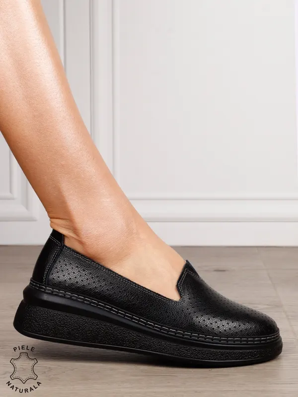 Balerini dama din Piele Naturala cu Fundita CRL1638 NEGRU