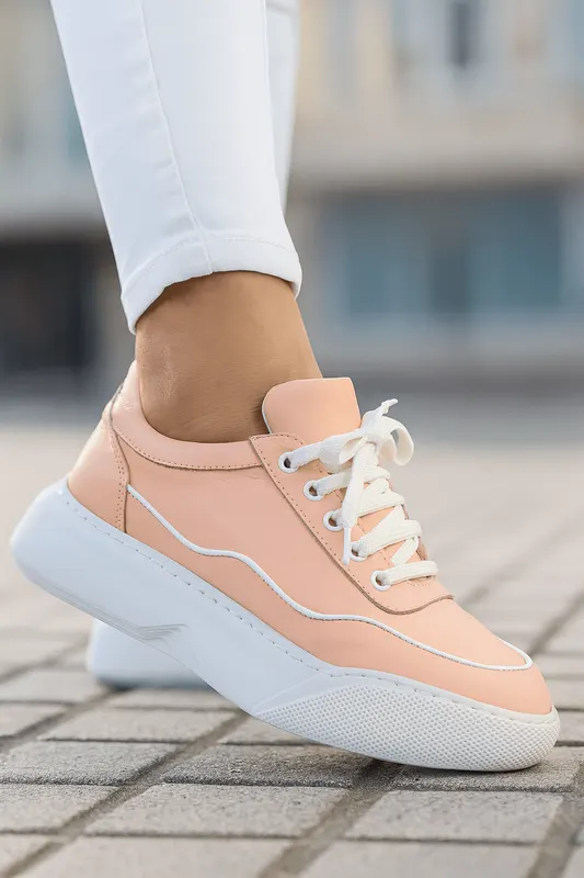 Pantofi Sport Dama din Piele Roz cu Alb - ASTI