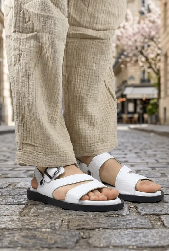 SANDALE BARBATI DIN PIELE NATURALA - QUAT WHITE