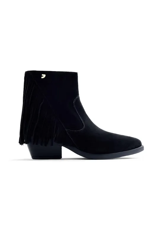 Ghete cowboy de piele intoarsa cu franjuri - Negru