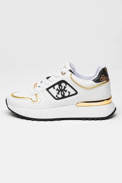 Pantofi sport cu logo cu monograma - Alb/Auriu/Negru
