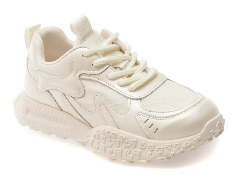 Pantofi sport albi, 106, din material textil si piele naturala