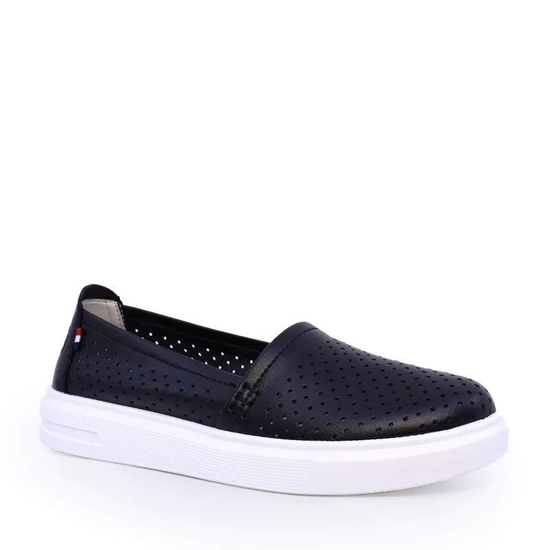 Espadrile ușoare femei negre din piele cu perforații 1539DPF0408N — imaginea 2