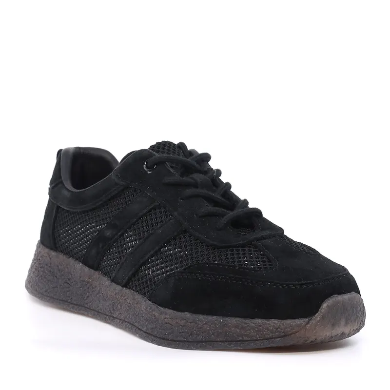 Sneakers perforați femei negri din piele și textil 1991DPF0620VN — imaginea 2