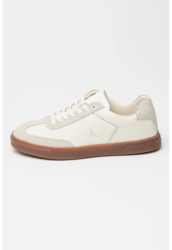 Pantofi sport din piele cu detalii din piele intoarsa - Caramel/Crem