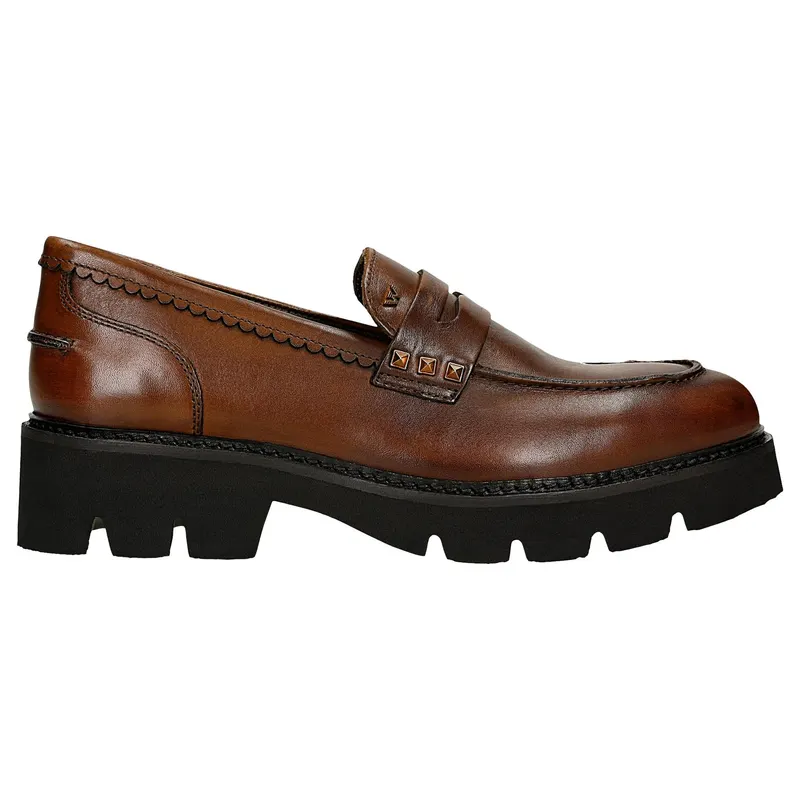 Mocasini damă maro din piele cu ținte decorative