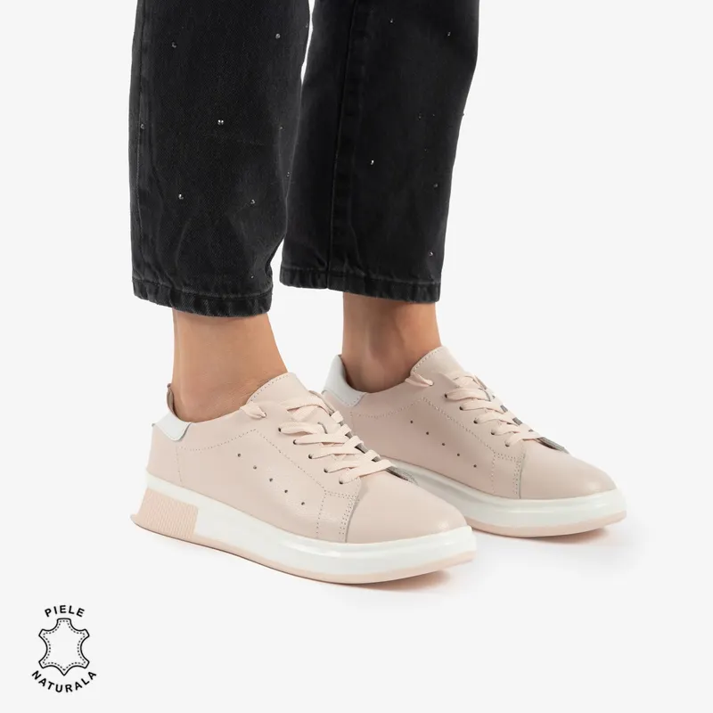 PANTOFI CASUAL DE DAMA DIN PIELE NATURALA CRL0770 ROZ
