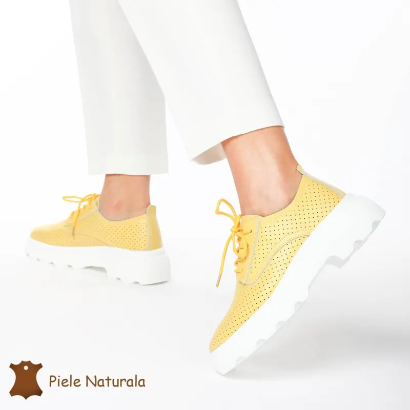 Pantofi Casual Dama Piele naturală CRL0207 GALBEN