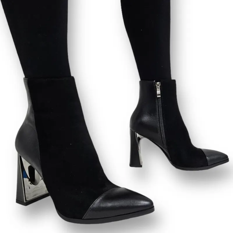 Botine DAMA din PIELE Ecologica cu FERMOAR SI TOC SPECIAL CRL0933 CULOARE: Negru