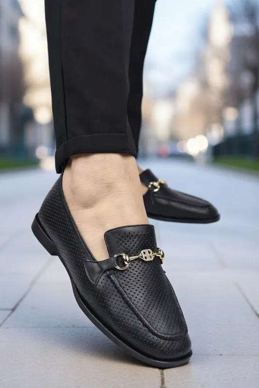 Mocasini din Piele Negri cu Accesoriu - YZ BLACK