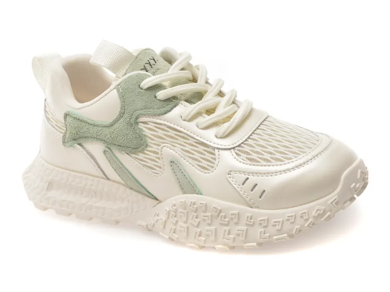 Pantofi sport albi, 106, din material textil si piele naturala