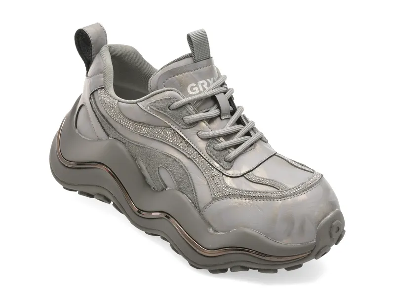 Pantofi sport gri, 251029, din piele naturala