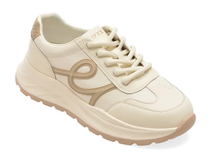 Pantofi sport bej, 6650, din piele naturala