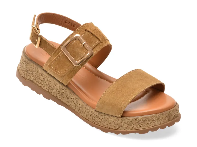 Sandale bej, 5710, din piele intoarsa