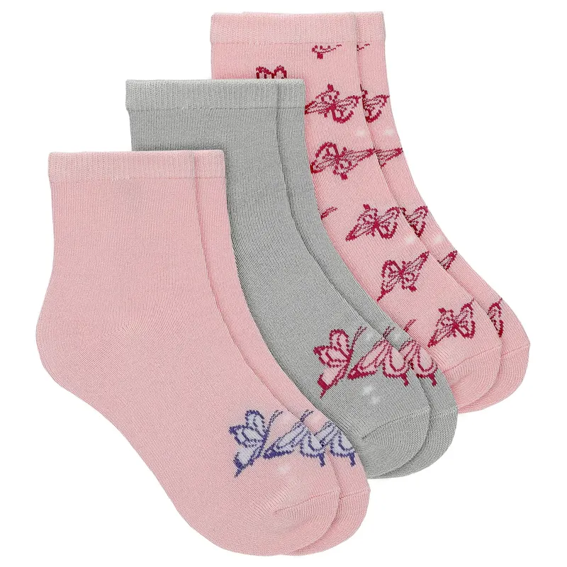 Șosete roz-gri pentru fete cu model fluturi, set 3 perechi BARTEK 85710-45