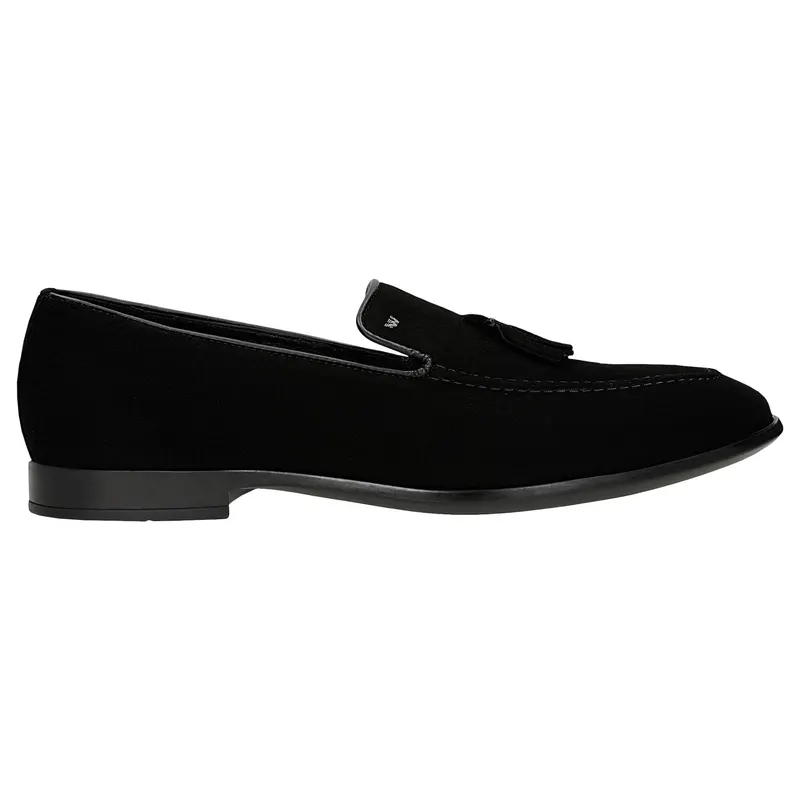 Loafers bărbați negri din piele split cu ciucure