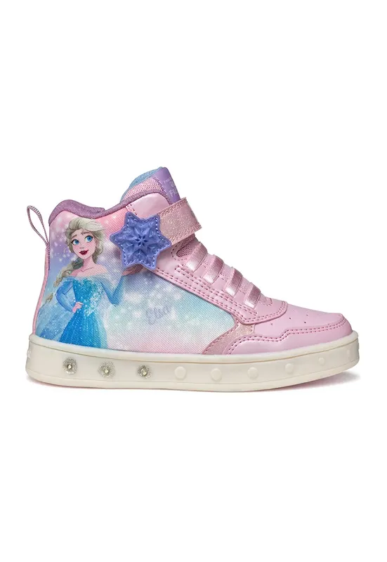 Tenisi cu imprimeu si LED Elsa - Albastru pastel/Roz deschis