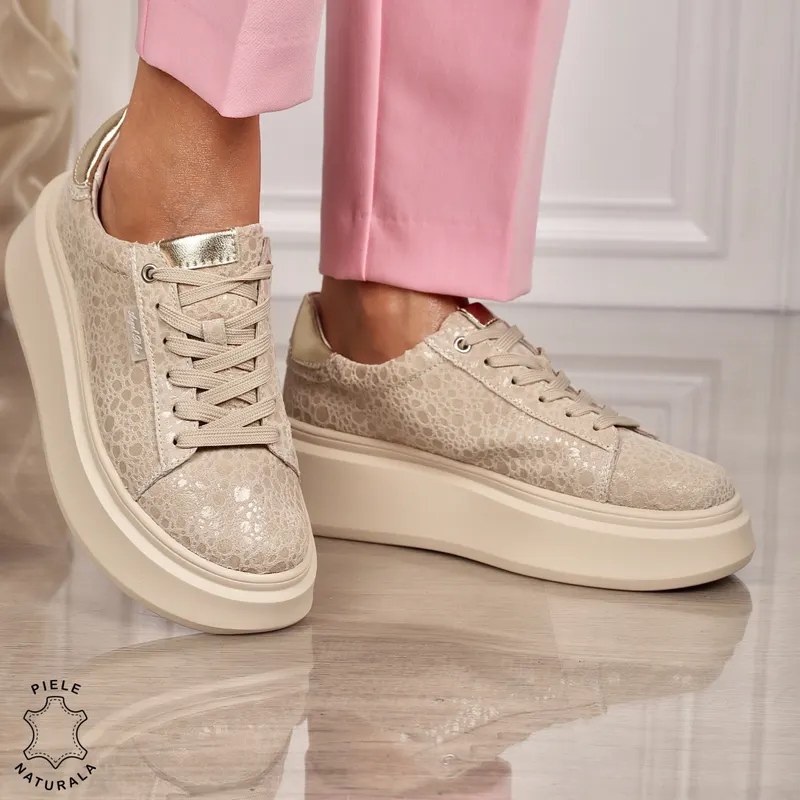 Pantofi CASUAL PIELE NATURALA CU SIRET CRL1450 BEJ