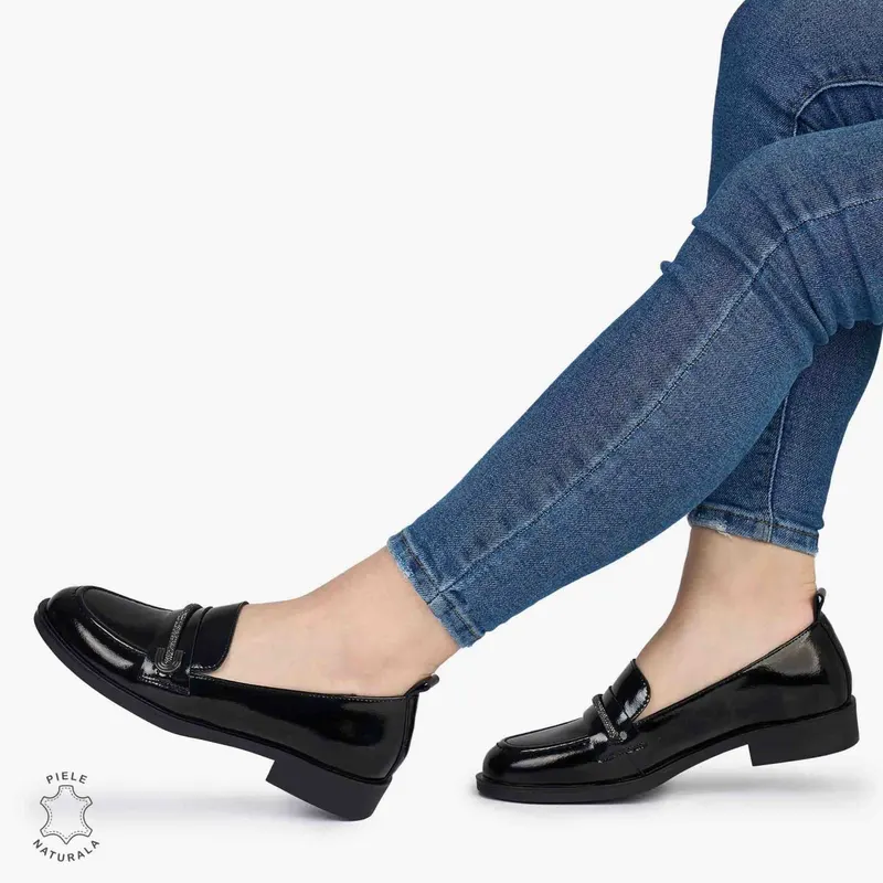 Mocasini dama din Piele Naturala LACUITA CRL0985 NEGRU