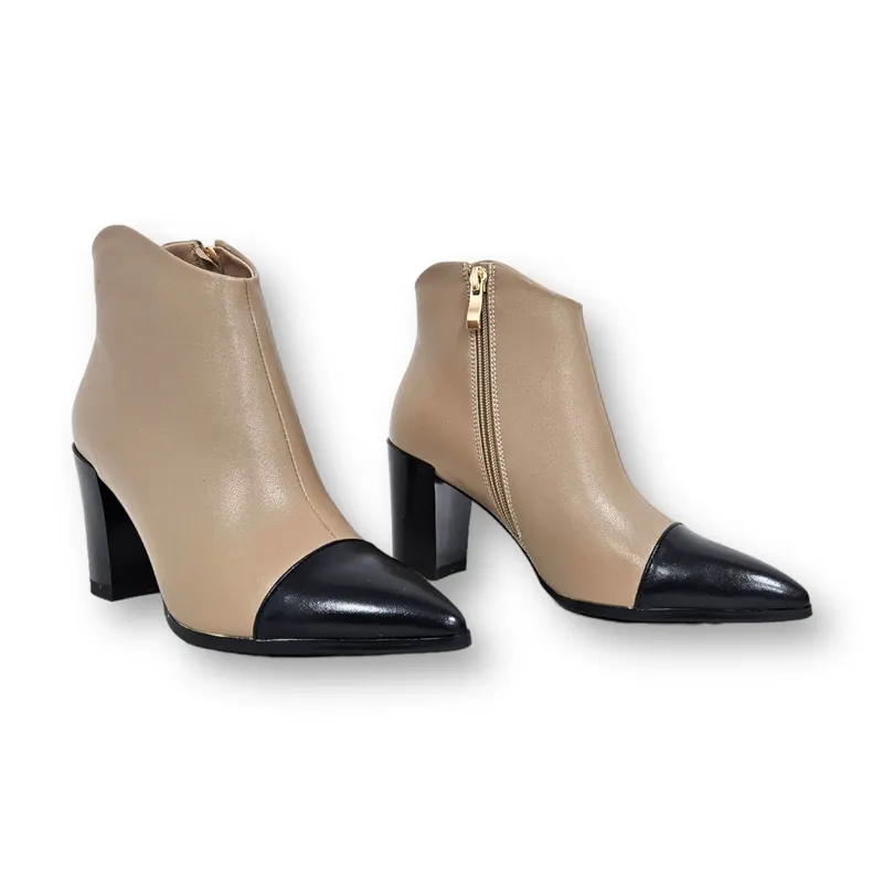 Botine DAMA din PIELE Ecologica cu FERMOAR si Catarama CRL0932 CULOARE: Bej