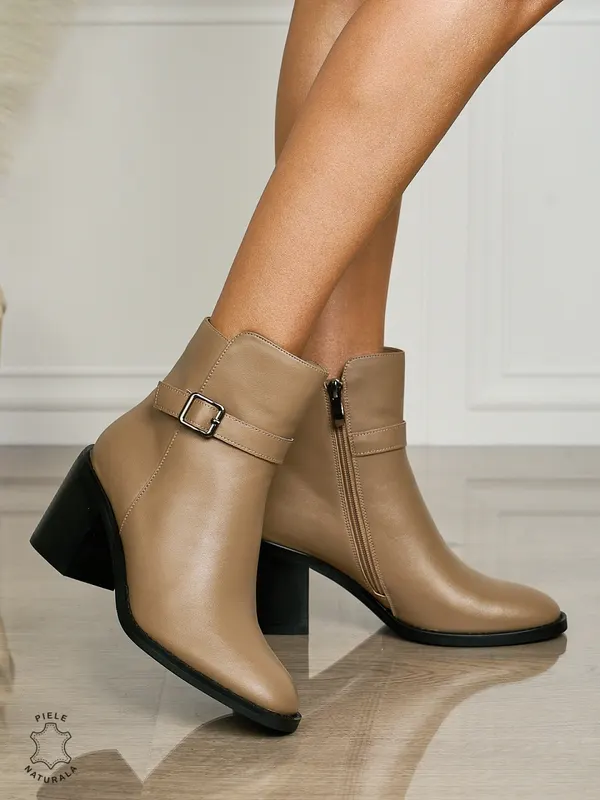 Botine DAMA din PIELE NATURALA CU TOC GROS CRL1494 Khaki