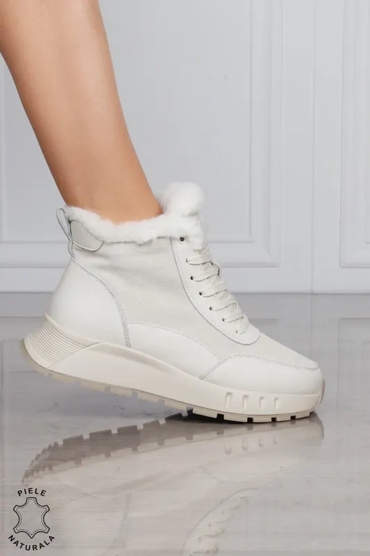 GHETE DAMA scurte din PIELE Naturala Combinata cu Piele intoarsa CRL1528 Bej
