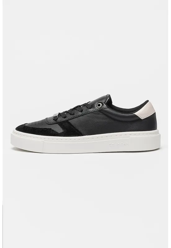Pantofi sport cu sireturi si insertii din piele intoarsa Cupsole - Negru