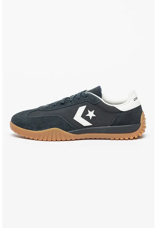 Pantofi sport de piele intoarsa cu logo - Bej/Negru stins