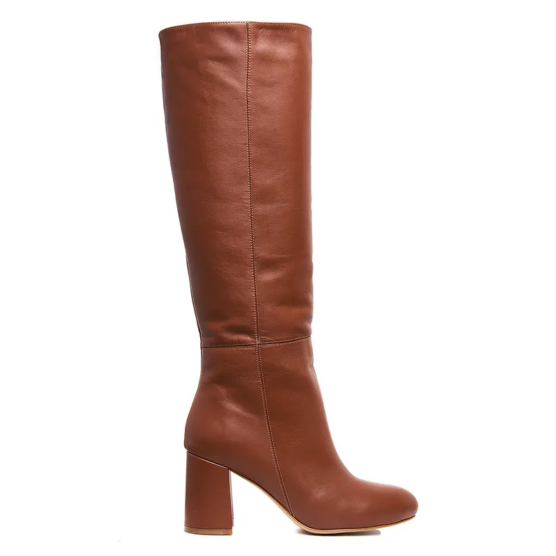 Cizme Clara Piele Naturala, Sub Genunchi, Maro-Caramel - 38 / 8cm - Gros