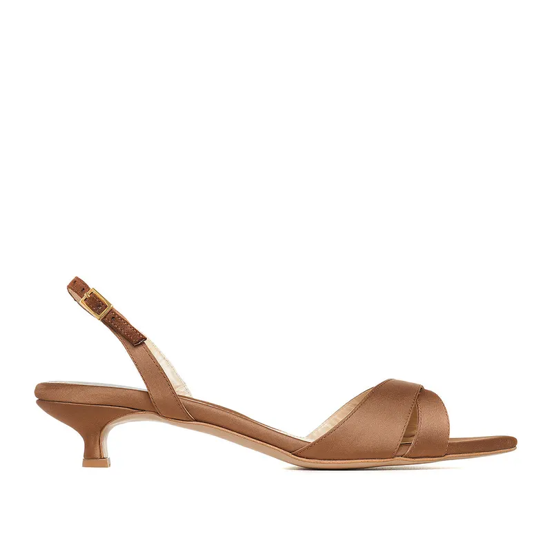 Sandale Thea Satin, Varf Ascutit, Mocha Mousse - Kitten Heels