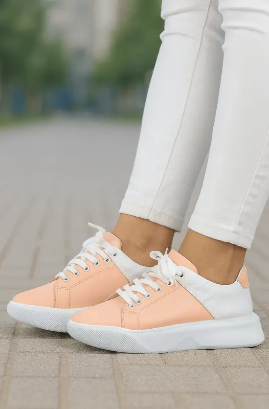 Pantofi Sport Dama din Piele Roz cu Alb - ILONA